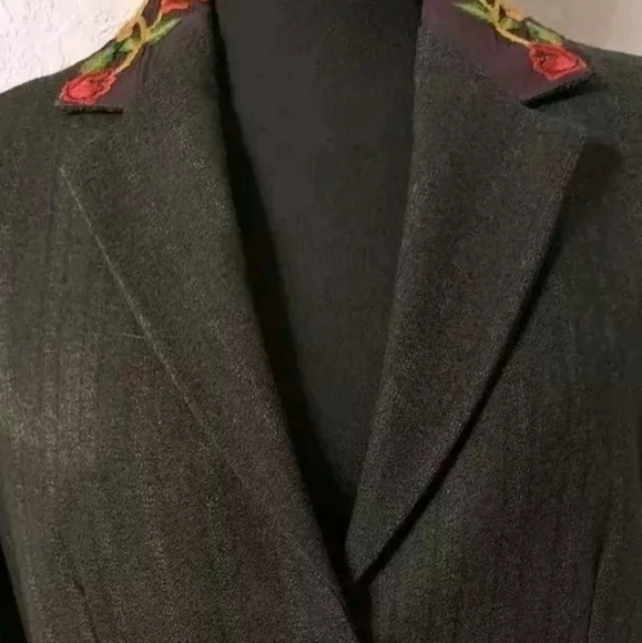 Callaghan Made In Italy Wool Silk Embroidered Collar Vintage Women's Blazer Sz M - Picture 3 of 10